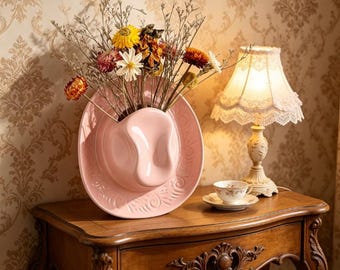 Ceramic Cowboy Hat Wall Planter | Hanging Vase for Flowers | Boho Farmhouse Decor