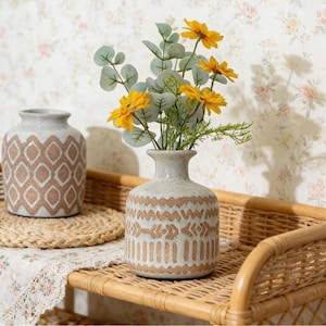 Handcrafted Boho Ceramic Vase: Rustic Farmhouse Vintage Clay Pot for Dried Flowers