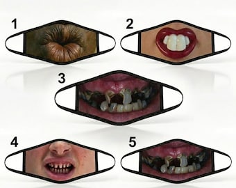 Funny Mouth Face Mask, Realistic Ugly Bad Teeth Face Covering, Gag Gift for Friends & Family, Washable Reusable Prank Mask