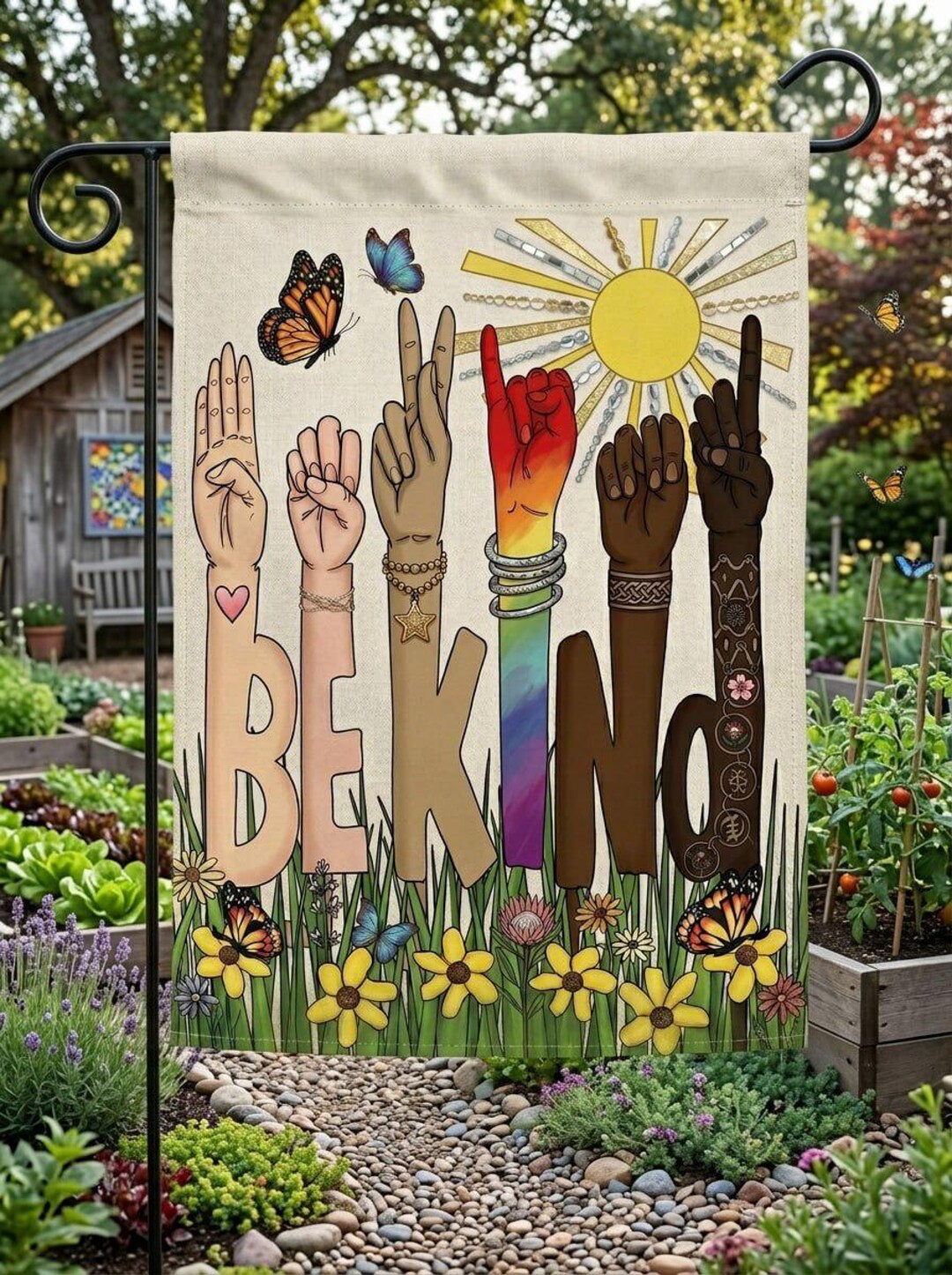 Be Kind Garden Flag, ASL Sign Language Yard Decor, Diversity and ...