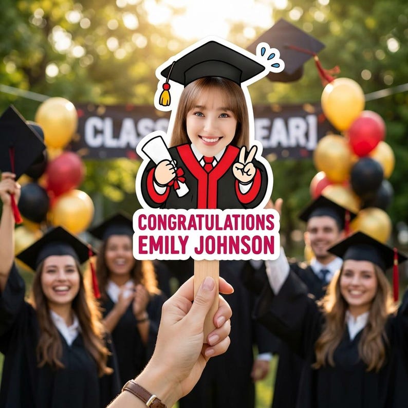Custom Graduation Hand Fans With Photo and Name, Personalized Face on ...