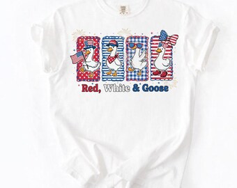 Red White and Goose Shirt, Patriotic Goose Tee, 4th of July Shirt, Retro USA Independence Day Shirt, Funny American Gift