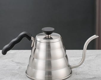 Hervidor de agua de acero inoxidable para café de goteo con boquilla larga, compatible con inducción.