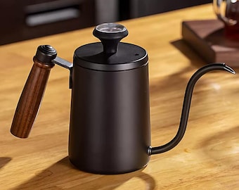 Solid Wood Handle Pour Over Coffee Kettle | Stainless Steel Drip Tea Maker