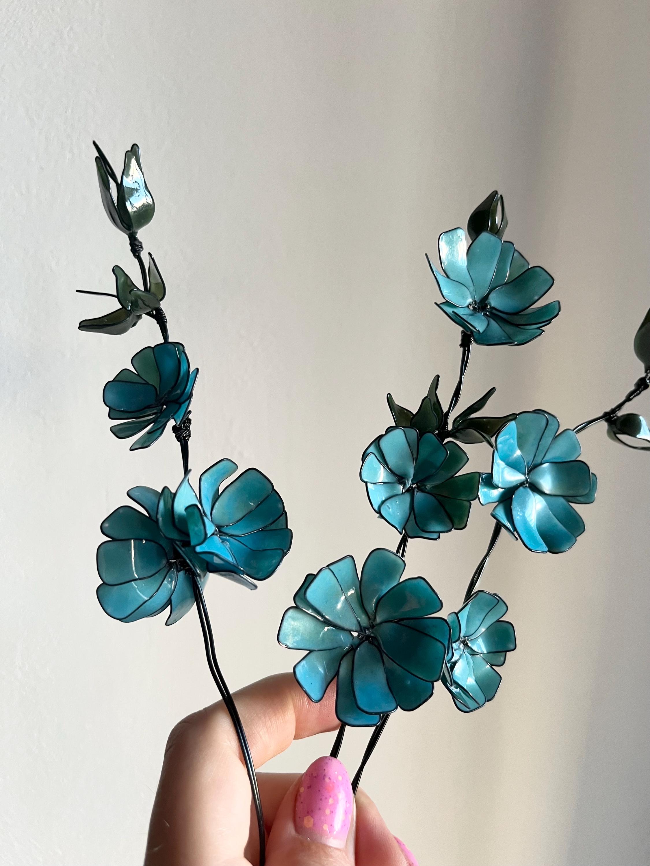 Handmade Wire and Resin Flower, Blue Chicory Sculpture, Botanical