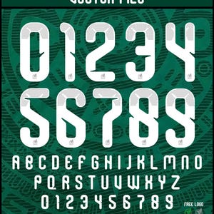 Op de afbeelding: Een digitaal vectorbestand met een wit lettertype tegen een groene achtergrond. Het lettertype bevat de cijfers 0-9 en het alfabet, met de tekst "MEXICO FONT WORLD CUP 2026 VECTOR FILE" bovenaan. De bestandsformaten zijn OTF, TTF, SVG, PNG, AI, PDF en EPS.