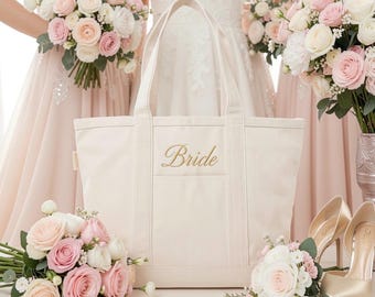 Personalized Embroidered Canvas Tote Bag, Bridesmaid Bachelorette Wedding Gift