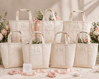 Personalized Embroidered Canvas Tote Bag, Bridesmaid Bachelorette Wedding Gift