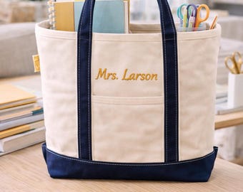 Embroidered Canvas Tote Bag - Teacher Gift