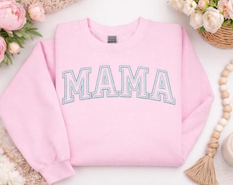 Custom Mama Embroidered Sweatshirt, Varsity Mama Sweatshirt, Personalized Mom Embroidered Sweatshirt