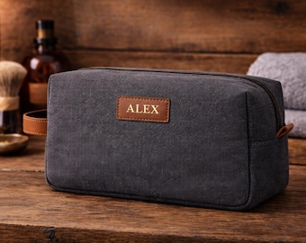 Personalized Canvas Dopp Kit, Custom Travel Toiletry Bag, Embossed Initials