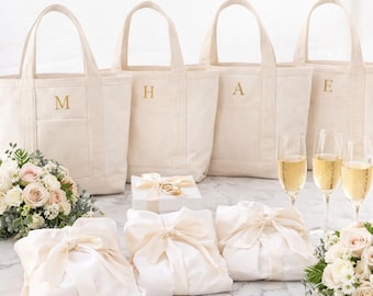 Personalized Embroidered Canvas Tote Bag, Bridesmaid Bachelorette Wedding Gift