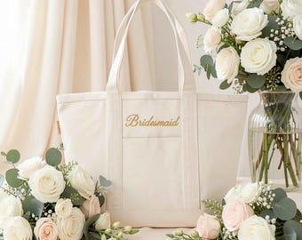 Personalized Embroidered Canvas Tote Bag, Bridesmaid Bachelorette Wedding Gift, Bridesmaid Party Gift