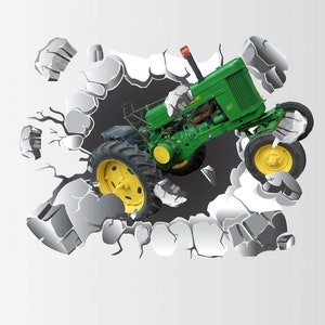 Green Tractor Wall Decal, Tractor Decal, Busting Wall Decal, Infinite Graphics, Vinyl Wall Graphics, Farm Decor, John Deere Fan Art, Tractor image 2