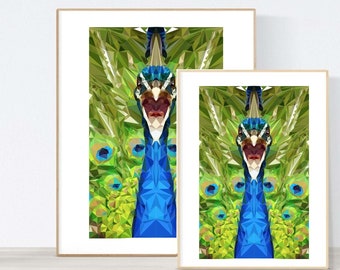 Peacock Print, Polygonal Art, Abstract Print, Peacock Art, Symmetric Design, Modern Art, Geometric Accent Art, by Abby Smith, Geometric Art