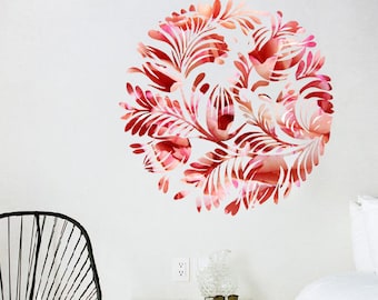 Modern Wall Decal, Pink Floral Pattern, Home Decor, Vinyl Wall Decal, Wall Sticker, Pink Wall Decal, Vintage Floral Decal, Die-cut Decal