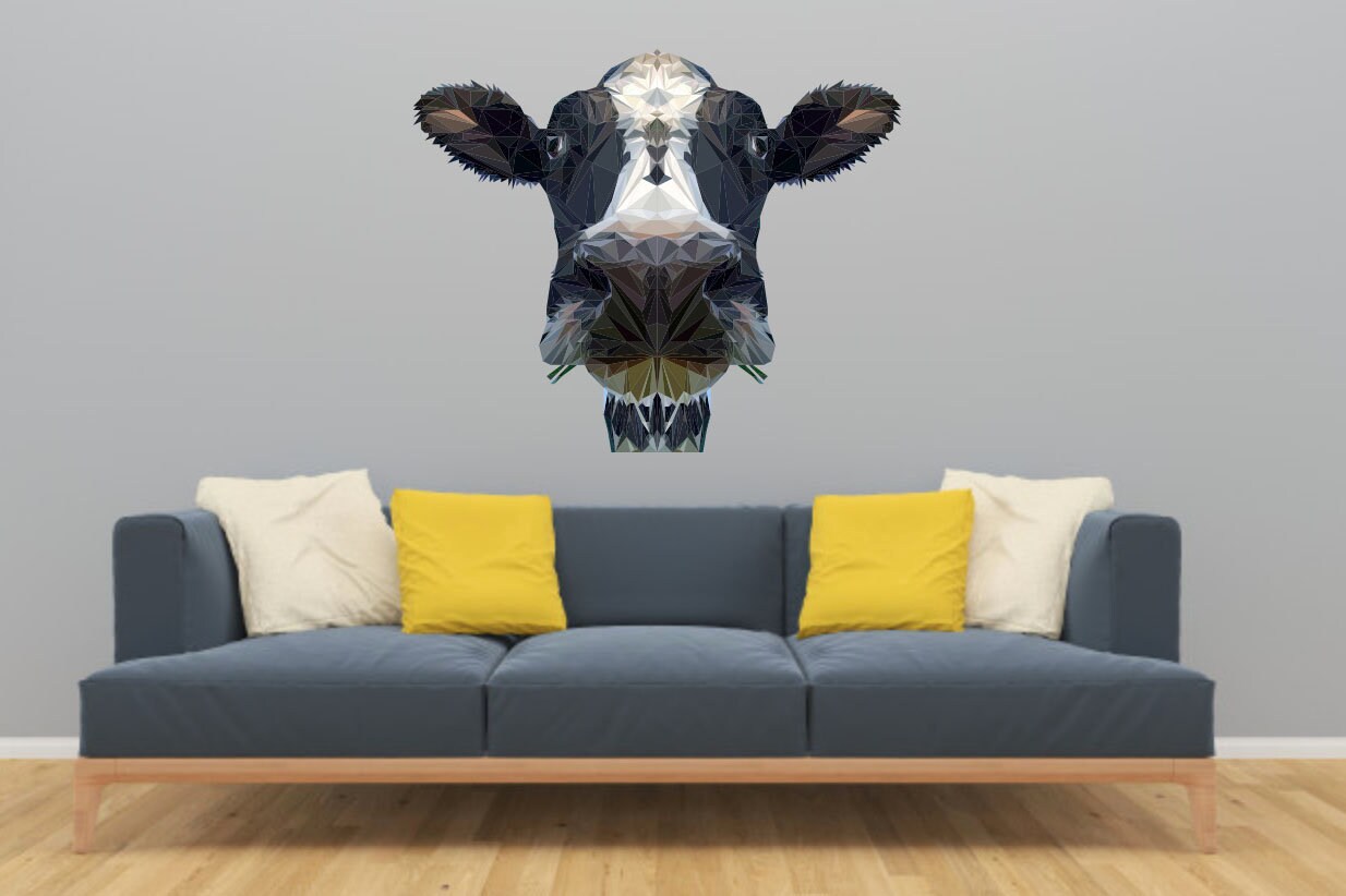 Cow Wall Decal, Low Poly Cow, Cow Sticker, Vinyl Wall Decal, Modern Art