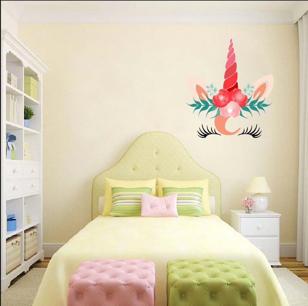 Unicorn Wall Decal, Vinyl Wall Decal, Unicorn Decor, Unicorn Floral Decal,  Girl's Room Decal, Unicorn, Home Decor, Wall Sticker, Unicorn Art