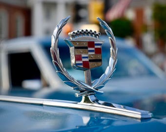 Cadillac Photo Decal, Hood Ornament, Automobile Art, Garage Decor, Man Cave Decor, Photo by Abby Smith, Classic Car Art, Vinyl Wall Decal