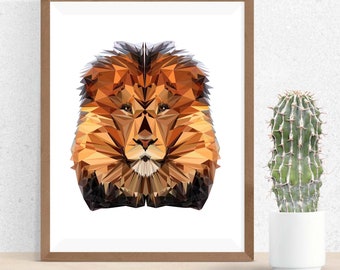 Lion Polygonal Art, Abstract Illustration, Lion Art, Symmetric Design, Modern Art, Infinite Graphics, Design by Abby Smith, Geometric Accent