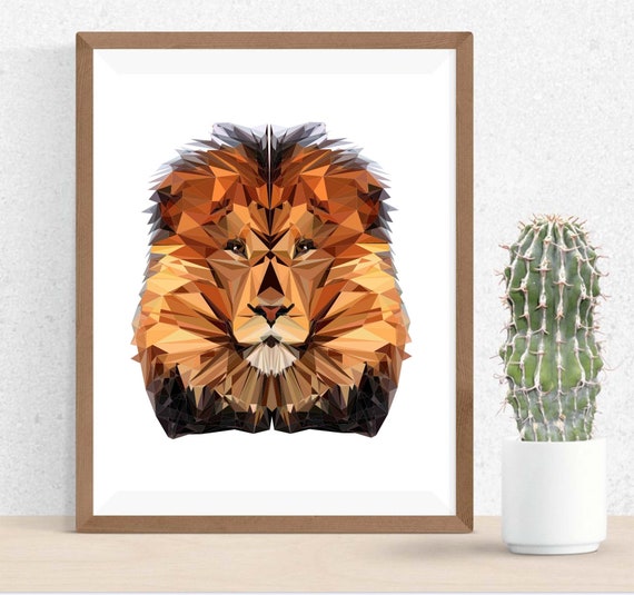 Lion Polygonal Art Print: Abstract Geometric Design - Etsy