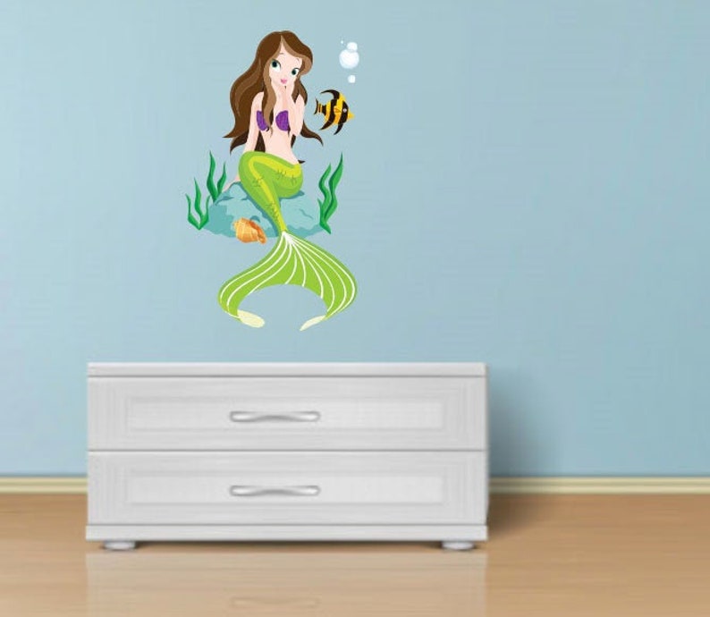 Mermaid Wall Decal Mermaid Girl's Bedroom Decor Vinyl Etsy
