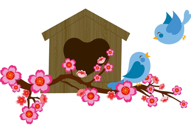 Girl's Bedroom Wall Decal Love Bird Vinyl Wall Decal Etsy