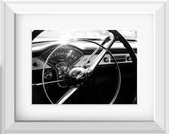 Vintage Car Photo, Chevy Bel Air, Black & White Photography, Chevrolet Photography,  Photo by Abby Smith, Man Cave, Automotive Photo