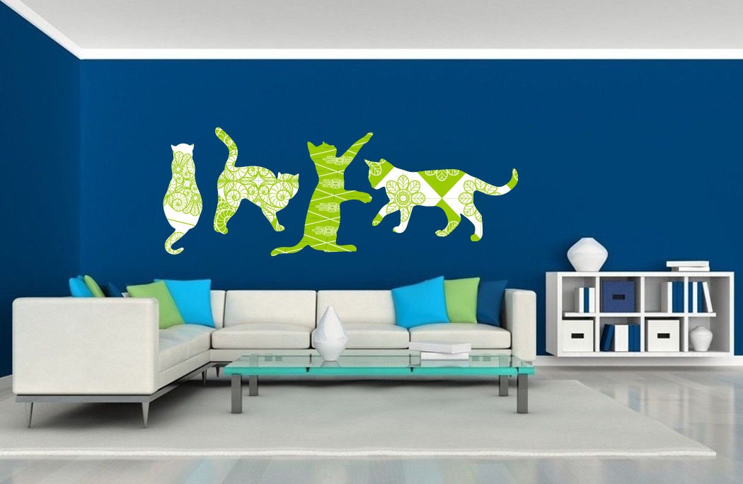 Cat Wall Decals, Set of 4 Cats, Cat Stickers, Home Decor, Vinyl Wall