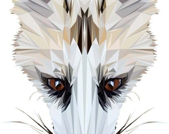 Fox Illustration, Polygonal Art, Abstract Print, White Fox Art, Symmetric Design, Modern Art, Infinite Graphics, by Abby Smith, Geometric