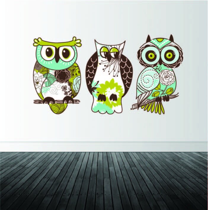 Owl Wall Decals Set of 3 Owl Decals Vinyl Wall Decals Owls Etsy