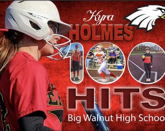 100 Hits Banner, 100 Baseball Hits, Accomplishment Banner, Softball 100 Hits Banner, 100 Wins Banner, 100 Banner, Record Setting Banner
