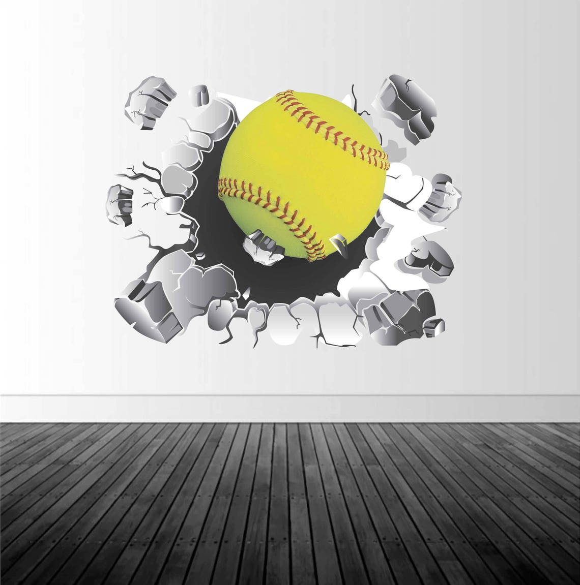 Softball Wall Decal Busting Wall Decal Sports Ball Decal Etsy