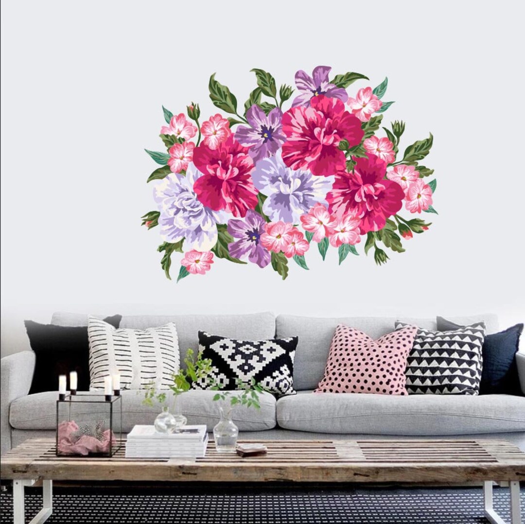 Vintage Flower Decal Pink Vintage Floral Vinyl Wall Decal Etsy