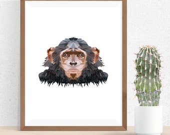 Monkey Polygonal Art, Abstract Print, Monkey Art, Symmetric Design, Modern Art, Infinite Graphics, Design by Abby Smith, Geometric Art