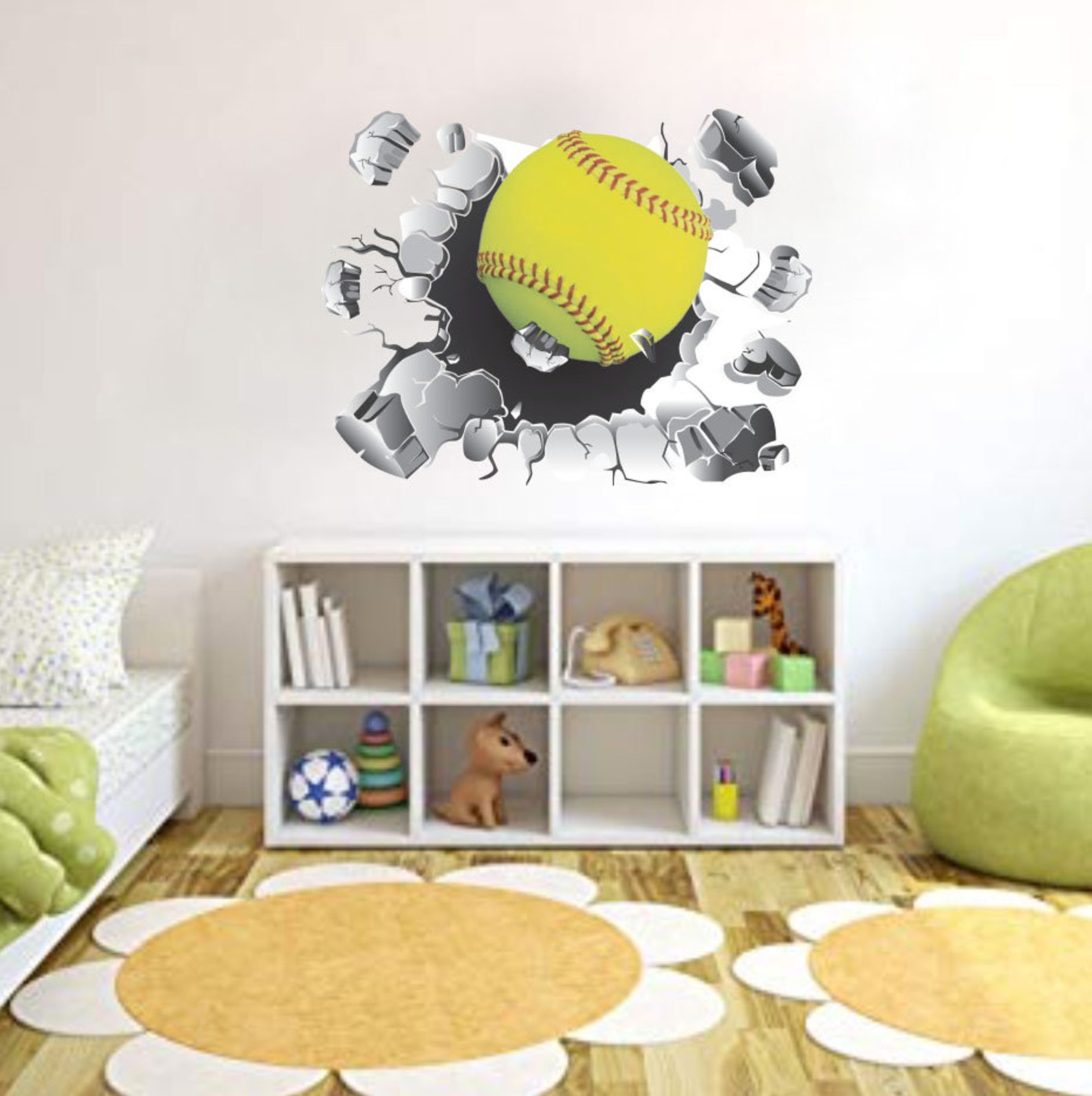 Softball Wall Decal Busting Wall Decal Sports Ball Decal Etsy
