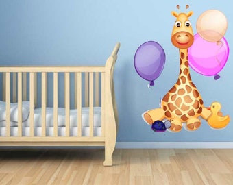 Giraffe Nursery Decal, Baby Giraffe Decal, Nursery Decor, Cartoon Wall Art, Vinyl Decals, Baby Shower Gift, Baby Girl Decals, Baby Boy Decal