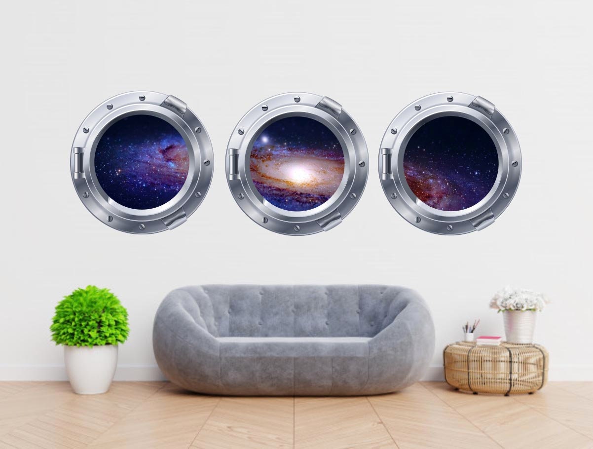 Galaxy Wall Decal, Galaxy Portholes, Set of 3 Decals, Space Decals