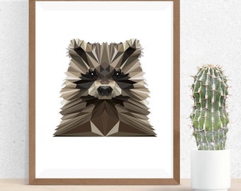 Raccoon Print, Polygonal Art, Accent Wall Art, Raccoon Art, Symmetric Design, Modern Art, Infinite Graphics, Design by Abby Smith, Geometric