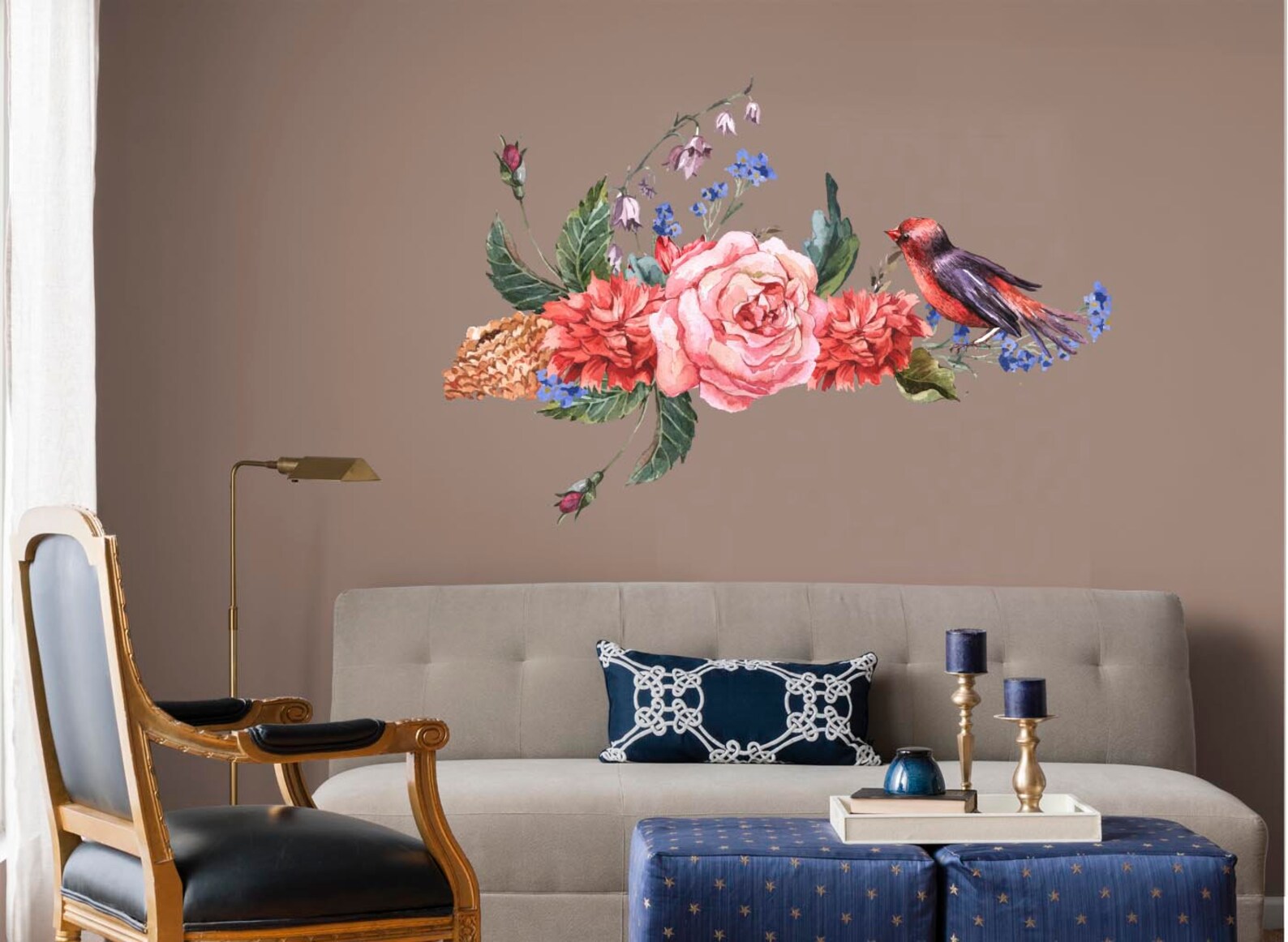 Vintage Flower Wall Decal Vintage Floral Decal Vinyl Wall Etsy