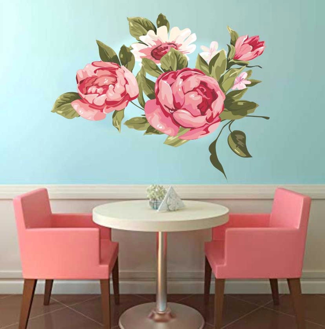 Vintage Rose Wall Decal Vinyl Wall Decal Floral Decal Etsy
