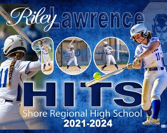 100 Hits Banner, Accomplishment Banner, Softball 100 Hits Banner, 100 Wins Banner, 100 Baseball Hits, 100 Banner, Record Setting Banner