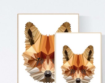 Fox Illustration, Polygonal Fox, Abstract Print, Fox Art, Symmetric Design, Modern Art, Infinite Graphics, Design by Abby Smith, Geometric