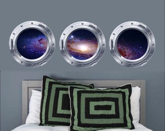 Galaxy Wall Decal, Galaxy Portholes, Set of 3 Decals, Space Decals, Vinyl Wall Stickers, Vinyl Graphics, Bedroom Decor, Galaxy Decals, Decal