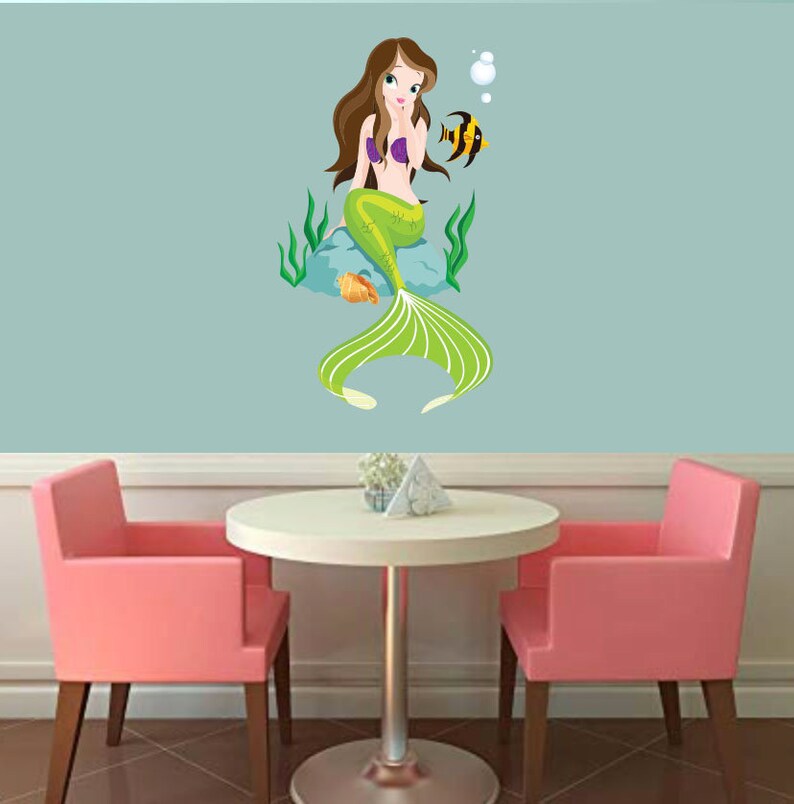 Mermaid Wall Decal Mermaid Girl's Bedroom Decor Vinyl Etsy