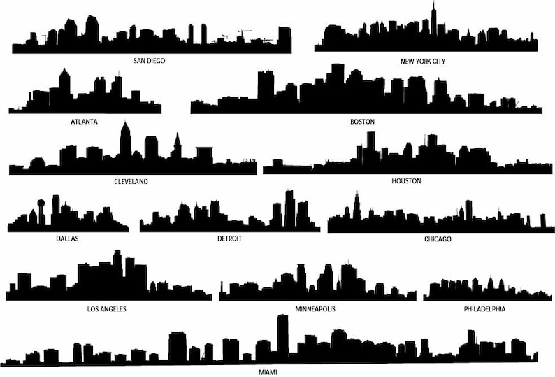 Skyline Silhouette City Skyline Decal City Wall Decals Cleveland NYC Vinyl Wall Decals Infinite Graphics Art Miami Skyline Detroit