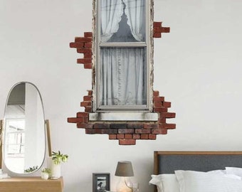 Brick Window Decal, Vinyl Wall Decal, Old Window Art, Home Decor, Vintage Brick Texture, Vinyl Graphics, Rustic Window Decal, Wall Art,