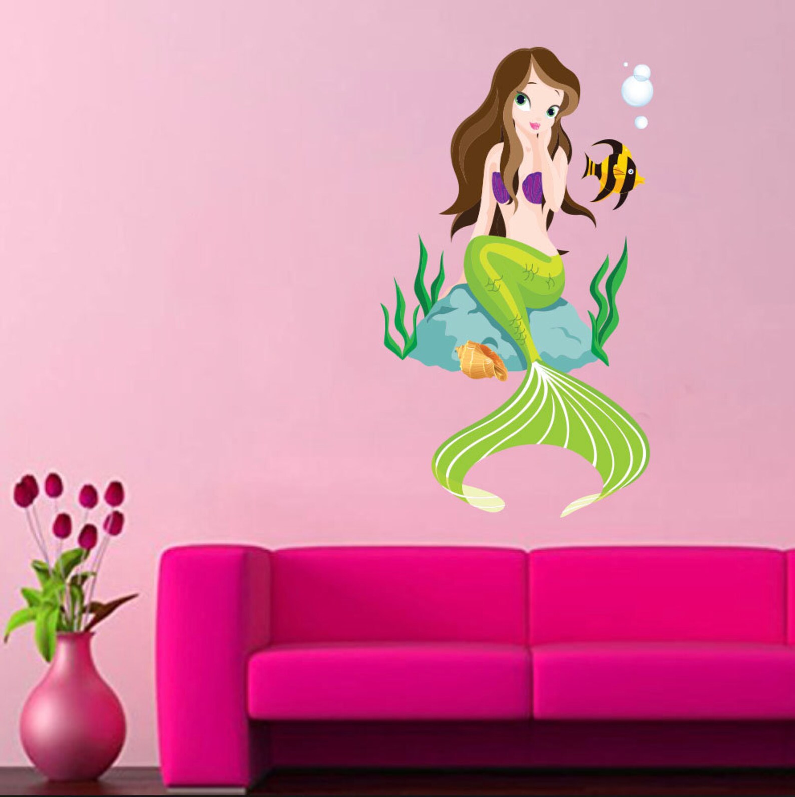 Mermaid Wall Decal Mermaid Girl's Bedroom Decor Vinyl Etsy