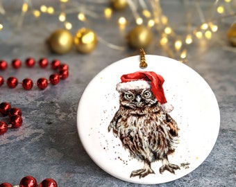 Personalised Little Owl Ceramic Christmas Decoration