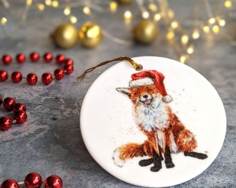 Personalised Ceramic Fox Christmas Decoration